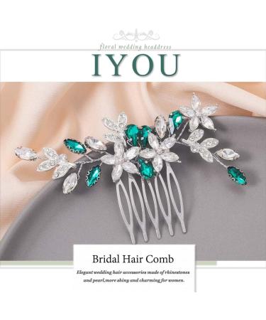 IYOU Crystal Wedding Hair Comb for Women Green Rhinestone Bridal Hair Accessories Flower Headpiece Prom Guest Hair Piece for Brides and Bridesmaids - Buy Online on GoSupps.com