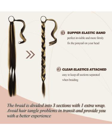 BARSDAR 76cm Long Braided Ponytail Extensions - 2PCs Rubber Straight Hair Extensions for Women | DIY Natural Soft Synthetic Hair in Blond & Medium Brown - Buy Online on GoSupps.com