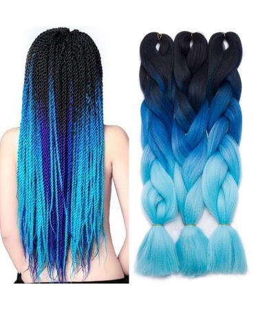 Tess Braids Extensions Blue 60 cm 3 pack Jumbo Braids Kanecalon Kunsthaar For single-leased box braids hair extension braid 100g/bundle of hair braids extension (3 pieces- #48 blue ombre) 60 cm (3 pieces) #48 blue ombre