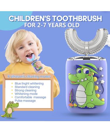 Kids Electric U-Shaped Toothbrush | 6 Cleaning Modes | Smart Reminder | IPX7 Waterproof | Ultrasonic Baby Toothbrush with 4 Brush Heads | Blue | Age 2-7 - Buy Online on GoSupps.com