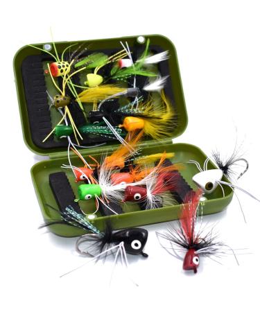 Fishing Flies Assortment Foam Popper Flies 10/12/16pcs Topwater Flies for for Bass & Panfish 16PCS Assortment in Double-Sided Box