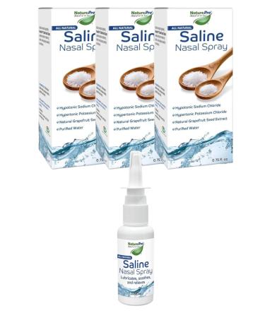 NATUREPRO All Natural Saline Nasal Spray 0.75 fl. oz. 3 Pack Kosher Dual Salt Moisturizing Formula