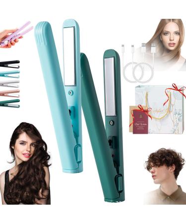 Jocelynnae Ceramic Mini Hair Curler Mini Dual-Purpose Curling Iron Travel Curling Iron USB Rechargeable Curling Wand 2-in-1 Mini Curling Wand for Men and Women (2PCS-3)