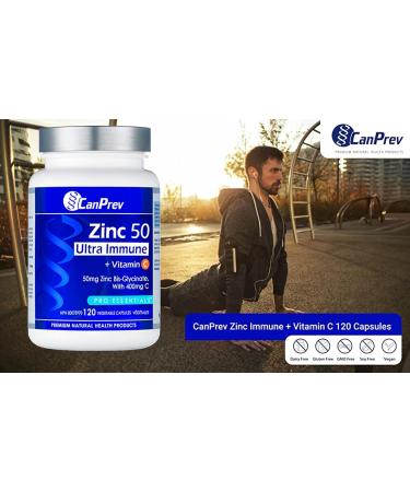 CanPrev Zinc Immune + Vitamin C | 120 Capsules | 50mg of Zinc Bis-Glycinate with 400mg of Vitamin C - Buy Online on GoSupps.com