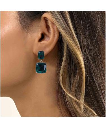 Vintage Emerald Square Drop Earrings | Luxury Green Crystal Jewelry for Women - Buy Online on GoSupps.com