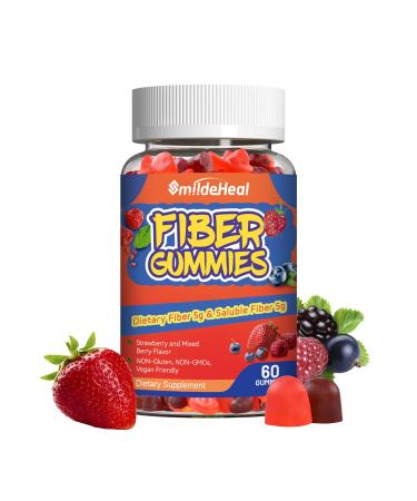 Fiber Gummies Dietary Fiber for Women and Men Gut Health Support Non-GMOs Non-Gluten Vegan Mixed Berry and Strawberry Flavor 60 Count Gummies 60 Count (Pack of 1)