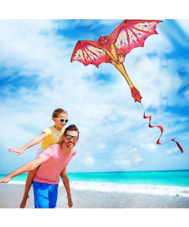 Dragon Kite for Kids and Adults | Easy-to-Fly Beginner Kite with Spinning Tail | 200ft String | Red Kite for Children - Buy Online on GoSupps.com