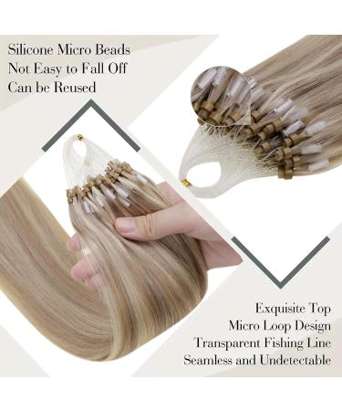 LAAVOO Blond Microring Extensions | Real Hair Micro Loop - Dark Ashblond Highlights #16/22 | 50g 45cm Pre-Bonded Extensions - Buy Online on GoSupps.com