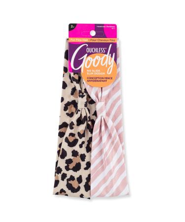 Goody Low Profile Headwraps for Fine Hair - 2 Count Cheetah & Stripe - Comfortable and Stylish Fabric Won't Pull Snag or Damage Your Hair - Pain-Free Hair Accessories for Women Men Boys and Girls Stripe/Cheetah 2 Ct...