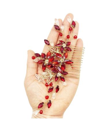 BETITETO Red Crystal Bridal Hair Piece | Gold Vine Flower Hair Comb for Wedding & Special Occasions - Buy Online on GoSupps.com