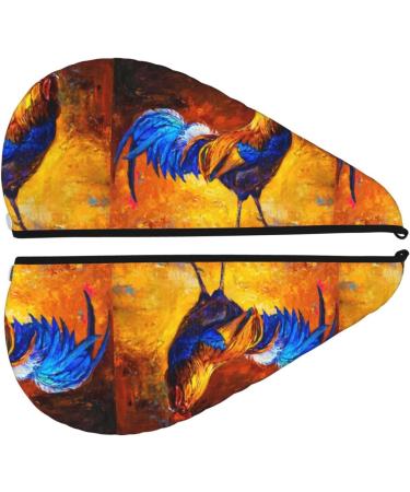 Hair Towel Wrap - Quick Drying Hair Turban with Button | Colorful Rooster Design - Buy Online on GoSupps.com