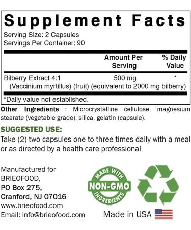 Brieofood Bilberry Extract 2000mg | 180 Capsules - High Potency Bilberry Supplement - Buy Online on GoSupps.com