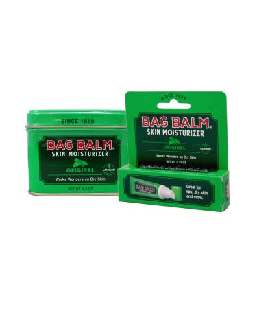 Bag Balm Skin Moisturizer Kit - Original Formula for Dry Skin Hands Feet Lips Cuticles Elbows Heels Chafing Pets & Livestock - Includes 1 8 oz Tin & 1 0.33 On The Go Tube