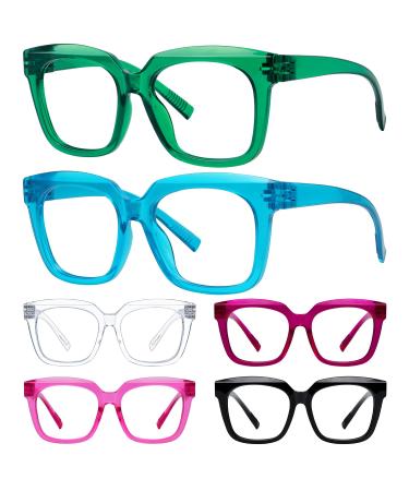 Eyekepper 6 Pack Metalless Screwless Spring Hinges Reading Glasses Women Ladies Readers Oversized Cheaters Eyeglasses +2.00 6 Pack Mix Color 2.0 x