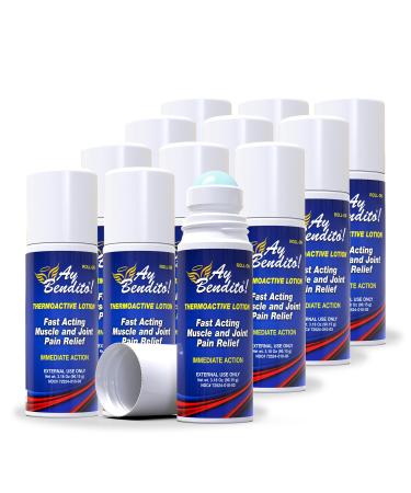 Ay Bendito Roll-on Cooling Pain Reliever Gel for Muscle Joint and Back Pain. Fast Acting and Long Lasting - 12 Pack