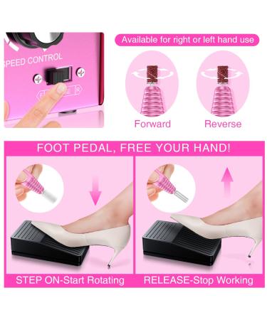 Hoinvo Professional Nail Drill Machine - 25000rpm Electric File for Acrylic Gel Nails, Two-Way Rotation, Foot Pedal Included - Manicure Pedicure Tool for Home and Salon Use - Buy Online on GoSupps.com