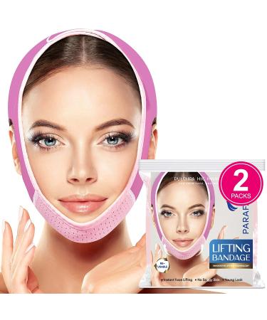Reusable V Line Mask Facial Slimming Strap - Double Chin Reducer - Chin Up Mask Face Lifting Belt - V Shaped Slimming Face Mask (2PCs), Pink