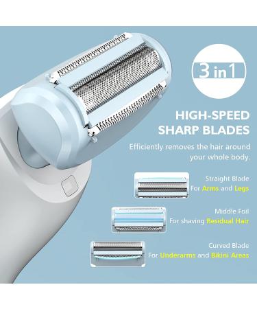 RenFox Electric Razor for Women with LED Light - Rechargeable 3-Blade Body Hair Removal for Legs, Underarms & Bikini Area - Wet/Dry Use - Blue - Buy Online on GoSupps.com