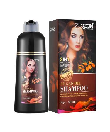 Instant Gray Hair Color Shampoo - 3-in-1 Herbal Hair Dye for Easy Coloring in Minutes Suitable for Women & Men Home or Salon Use (Brown)