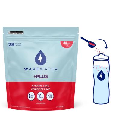 WakeWater Plus Energy Powder | Cherry Lime | Vitamins and Electrolytes | Natural Green Tea Caffeine | No Sugar or Artificial Sweetener | 140g (28 Servings) 140 g (Pack of 1)