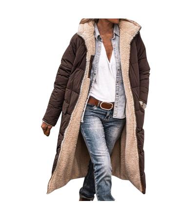 Hanxiulin coat plush jacket hoodie jacket oversize winter coat women coat winter jacket on both sides transition jacket coat outerwear step jacket causal sweat jacket with hooded plush jacket xl coffee