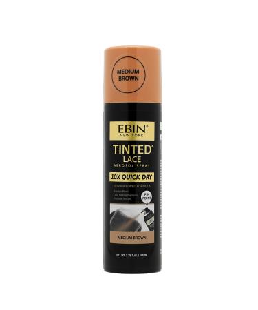 EBIN NEW YORK Tinted Lace Spray 10X Quick Dry 3.38oz/ 100ml - Medium Brown | Quick dry Water Resistant No Residue Even Spray Matching Skin Tone Natural Look