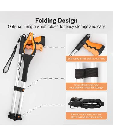 2 Pack 32 Folding Reacher Grabber Tool for Elderly - Wide Claw Opening Trash Picker with Magnetic Tip - Lightweight and Strong Grip - Buy Online on GoSupps.com