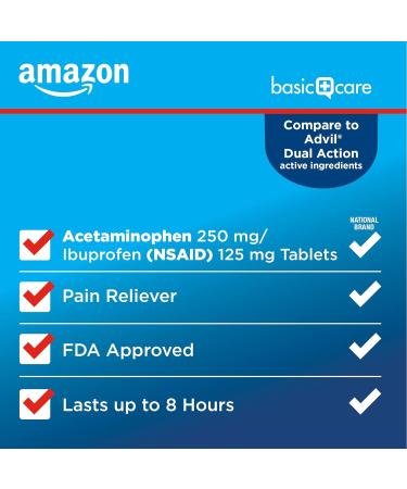 Shop Amazon Basic Care Dual Action Acetaminophen & Ibuprofen Tablets - 216 Count for Fast Pain Relief | International Shipping Available - Buy Online on GoSupps.com