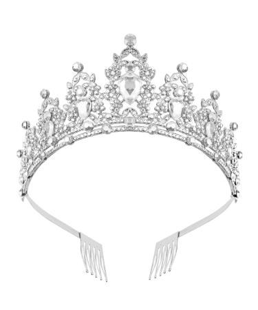 LAPOHI Silver Bride Wedding Tiara for Women Crystal Crown with Combs Princess Queen Crown Tiara for Women Girls Bride Rhinestones Headband for Party Birthday Prom Pageant Party (Silver)