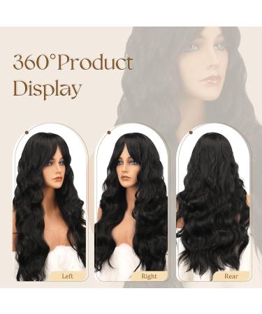 Fine Long Corrugated Black Curly Wig with Ponytail - 65 cm Synthetic Wig for Women | Perfect for Parties & Cosplay - Buy Online on GoSupps.com