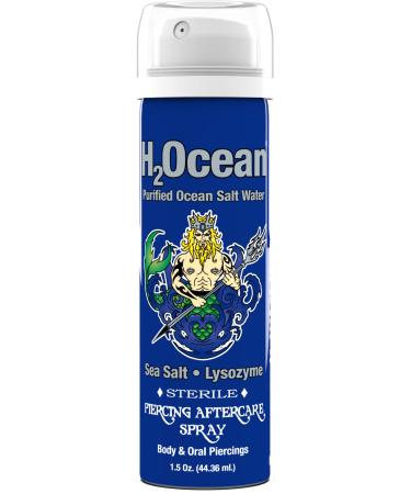 H2Ocean Piercing Aftercare Spray, Sea Salt Keloid & Bump Treatment, Wound Care Spray Organic Wound Wash For Ear, Nose, Naval, Oral Body Piercings 1.5oz 1.5 Ounce