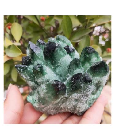 Natural Crystal Rough Quartz Cluster Natural Green Phantom Specimen Cluster Green Ghost Flower Fengshui Decoration Natural Luster