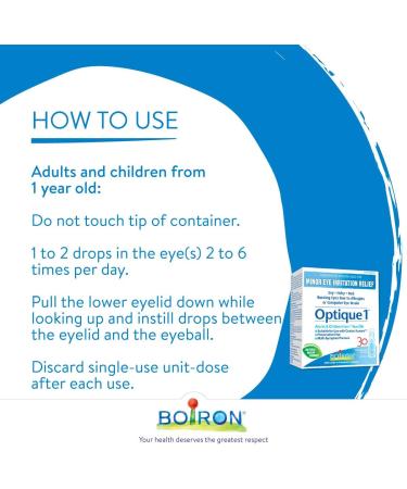 Boiron Optique 1 Eye drops used to relieve minor eye irritations such as dry itchy or red burning eyes due to allergies or computer eye strain. 30 unit-doses - Buy Online on GoSupps.com