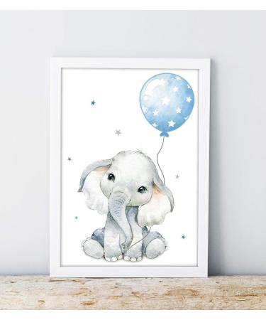 Safari Animals Baby Room Wall Poster | Nursery Decor | Kids Room Art | Grey Blue Balloon | DIN A4 Size - Buy Online on GoSupps.com