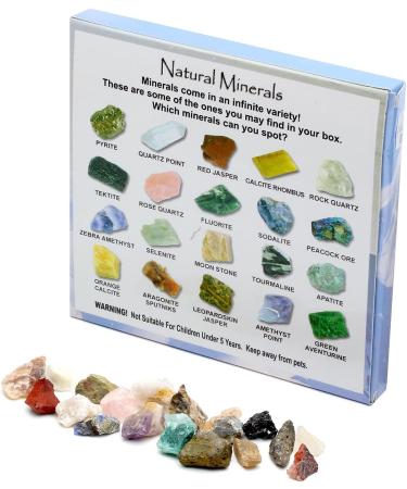 JSDDE Mineral Rock Variety Tumbled Rough Gemstone Meteorite Fragment Healing Energy Crystal Collection Box (20 pcs Rough Mini Stones Kit) - Buy Online on GoSupps.com