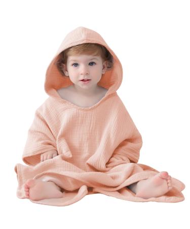 Lat bathing poncho for children baby poncho bath towel 100% cotton musselin baby towel with hood super absorbent hooded towel for babies and children 64x60cm (pink)