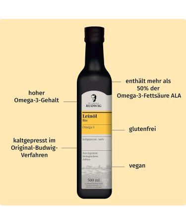 Dr. Budwig Organic Linseed Oil - Cold-Pressed 500ml | High-Dose Omega 3 from Flaxseed | Vegan & Unfiltered | Sustainable Cultivation - Buy Online on GoSupps.com