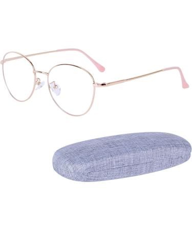 Joxigo Retro Round Metal Frame Computer Glasses Anti-Blue Light UV Protection No Strength Pink Gold with Case - Buy Online on GoSupps.com