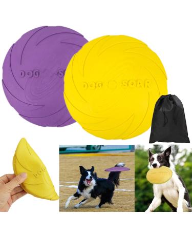Dog frisbee disc dog 2 pieces of soft rubber disc 18cm dog dog dog slices durable training dog toys interactive outdoor toys for large dogs (L Lila+yellow)