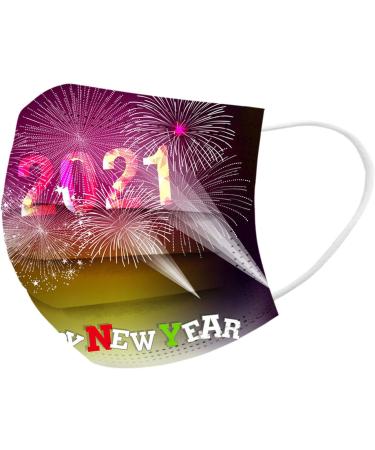 Countdown 2021 Happy New Years Print Adult Disposable Christmas Facemask 3Ply Breathable Cloth Face_Masks 50PCS - Buy Online on GoSupps.com