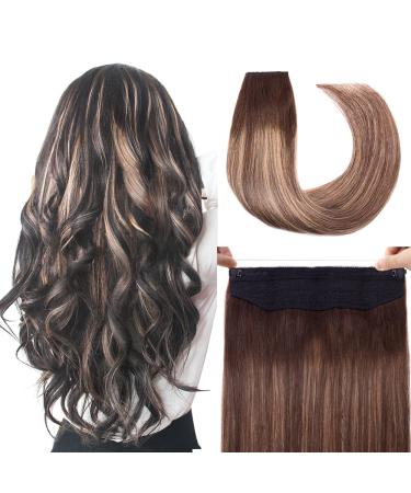 Delightful Invisible Wire Hair Extensions Real Human Hair Real Silky Straight Human Hair Invisible Hairpiece Wire Extensions Balayage Chocolate Brown to Caramel Blonde 4/27/4 90g 20 Inch 20 Inch Balayage Chocolate Brown...