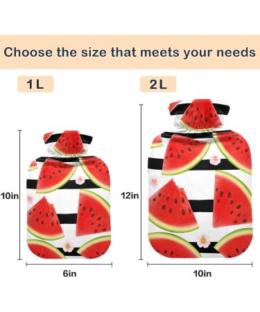 Naanle Stripes Flower Watermelon Heat Bottle 2L - Large Transparent Hot Water Bottle with Cover for Pain Relief Bed Warmer & Cold Therapy - Buy Online on GoSupps.com