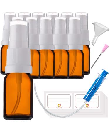 Handsunity 5 ML-12Stk spray glass bottle-pharmacy amber glass bottle set with white atomizer glass spray bottle made of brown las including 29 accessories 5ml-12 pieces White cap