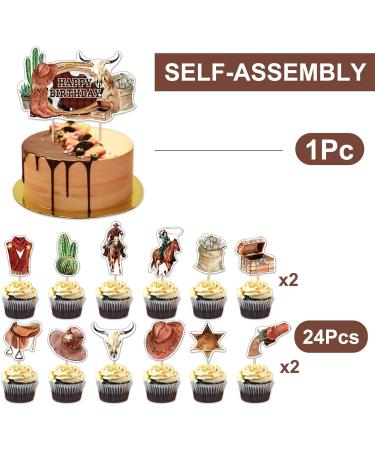25PCS Cowboy Cake Topper Cartoon Cupcake Topper Happy Birthday Cake Toppers for Boys Girls Teens Adults Cute Anime Happy Birthday Party Supplies - Buy Online on GoSupps.com