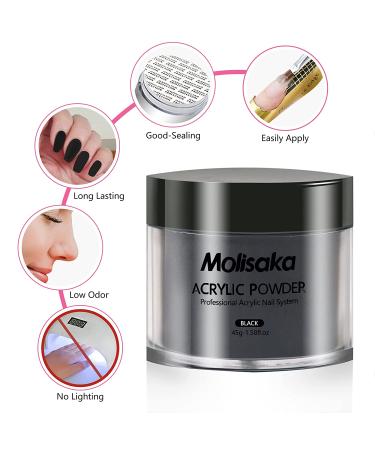 Molisaka Black Acrylic Nail Powder - Professional Glitter Long-Lasting Extension French Nail Art - Acrylic Supplies Set for Beginners (1.58oz) - Buy Online on GoSupps.com