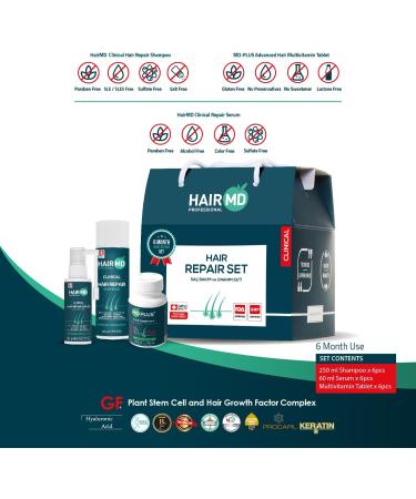  HairMD HairMD Clinical Hair Repair Kit (6 Shampoos 250 ml + 6 Serums 60 ml + 6 Hair Multivitamins) - Buy Online on GoSupps.com