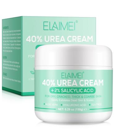 Urea Cream 40 Percent For Feet Maximum Strength 40% Urea Cream Plus 2% Salicylic Acid with Hyaluronic Acid Tea Tree and Aloe Vera for Foot and Hand - Deep Moisturizes Callus Remover 5.29 oz