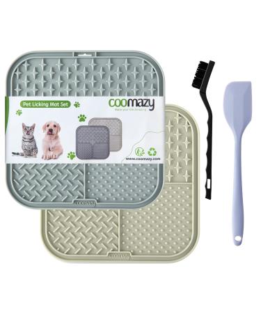 Coomazy Lick Mat for Dog and Cat, Slow Feeder & Non-Slip Design, Boredom and Anxiety Reducer, Suitable for Food, Treats, Yogurt, Peanut Butter and Liver Paste, BPA-Free, Non-Toxic Grey+Beige