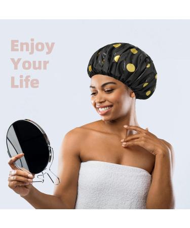 Double Layer Satin Lined Shower Cap | Waterproof | Extra Large | Golden Dot Design - Buy Online on GoSupps.com
