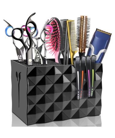 NICEMOVIC Barber Scissors Holder Box Barber Accessories Barber Supplies Professional Salon Hairdressing Scissors Rack Holder Storage Organizer for Hairstyling Combs Clips Brushes (Black)